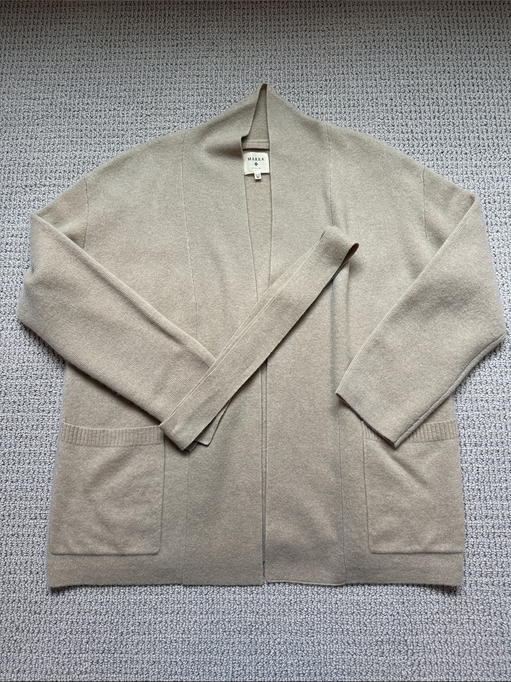 Marea by Liz Joy Camel Open-Front Knit Cardigan with Patch Pockets